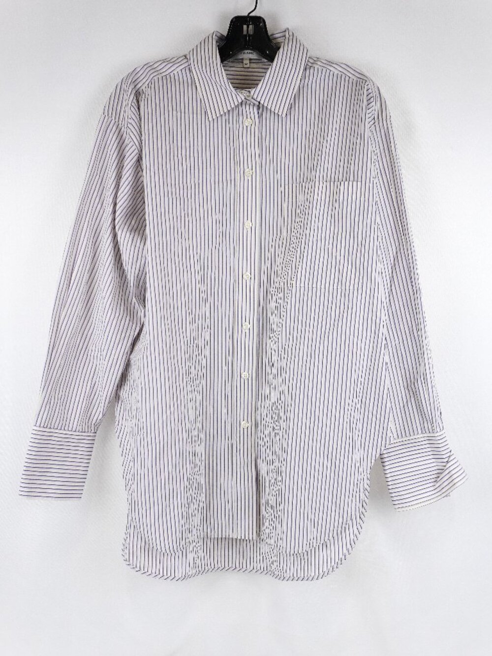 FRAME Striped Button-Down Poplin Shirt In Purple And White - Women's Size Small